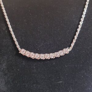 Vintage Italian Sterling Silver Cubic Zirconia Bar Necklace